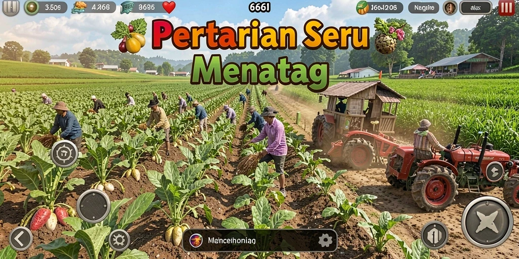 Screenshot gameplay 666I menampilkan aktivitas bertani yang seru.