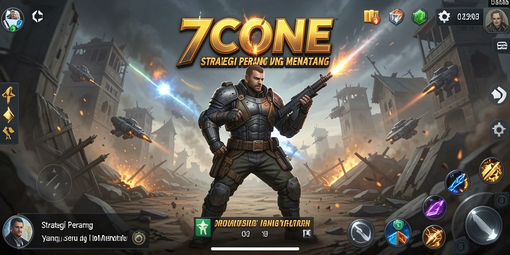 Screenshot menampilkan pertempuran strategis yang intens di 7CONE.