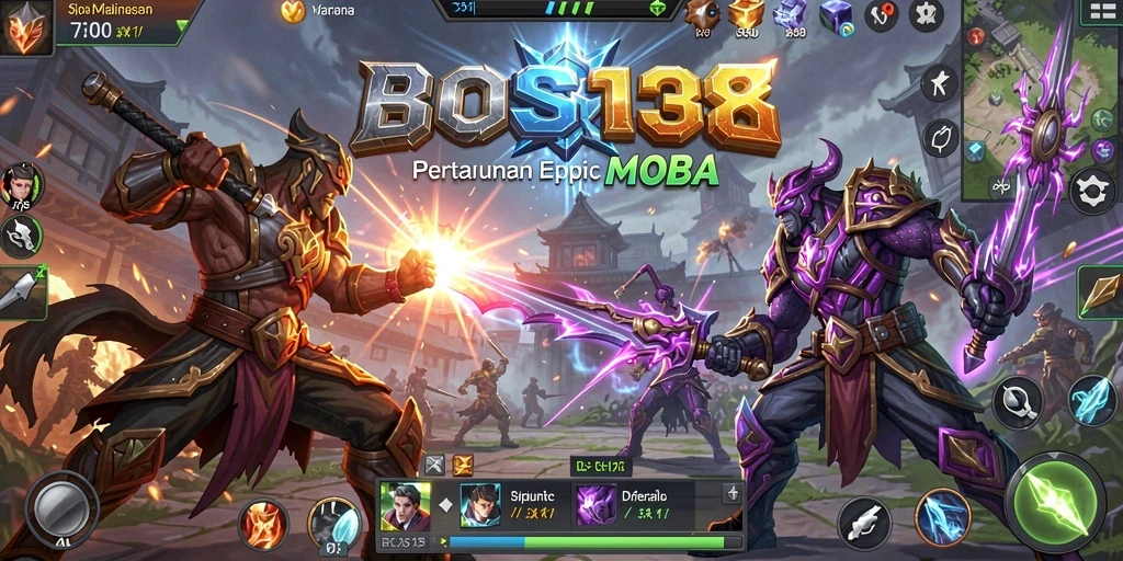 Tangkapan layar gameplay intens di BOS138, dengan aksi MOBA yang mendebarkan.