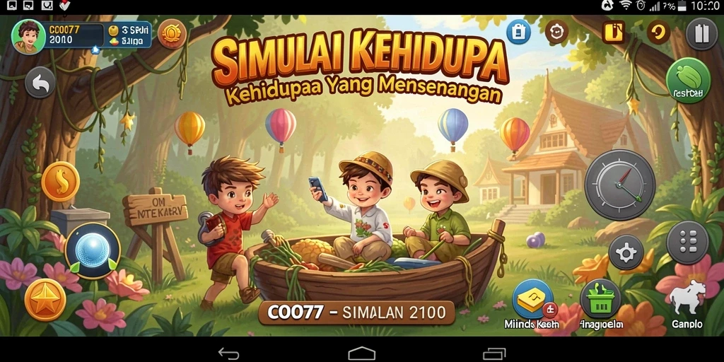 Screenshot gameplay COO77 menunjukkan interaksi karakter dalam simulasi kehidupan.