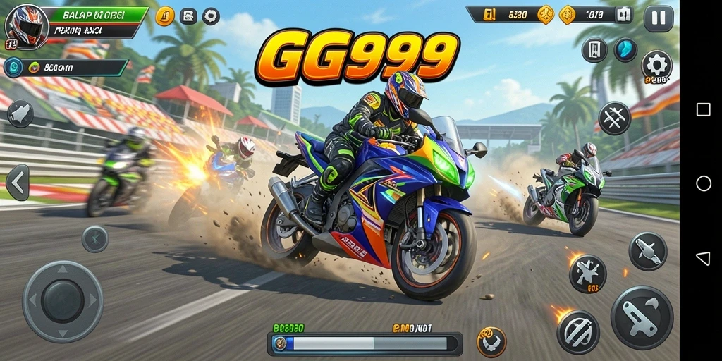 Tampilan gameplay GG999 yang memukau dalam balapan motor.