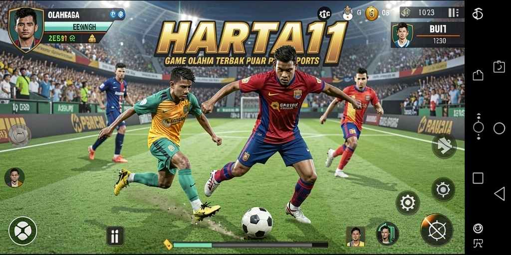 Tampilan utama HARTA11 menampilkan aksi seru dalam gameplay olahraga.