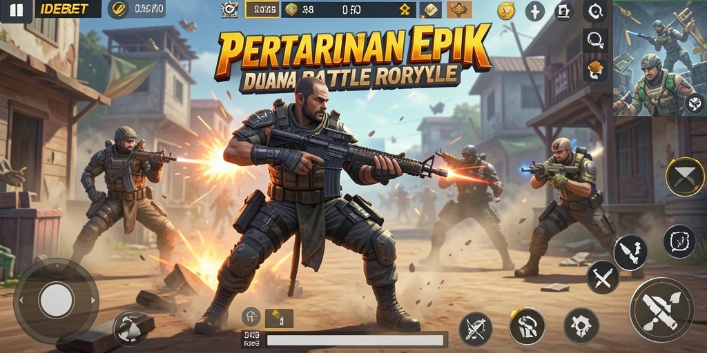 Screenshot IDEBET menunjukkan aksi tempur seru di arena Battle Royale.