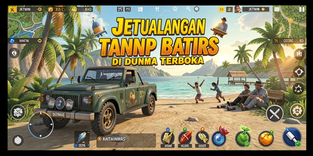 Screenshot gameplay JKTWIN yang menunjukkan petualangan seru dalam dunia terbuka.