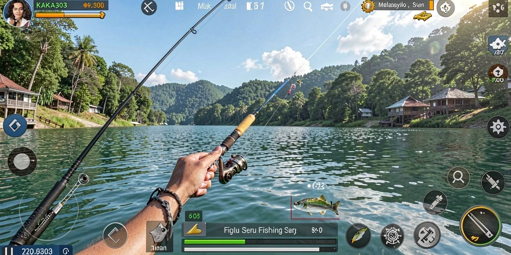 Tampilan gameplay KAKA303 yang menegangkan saat menangkap ikan.