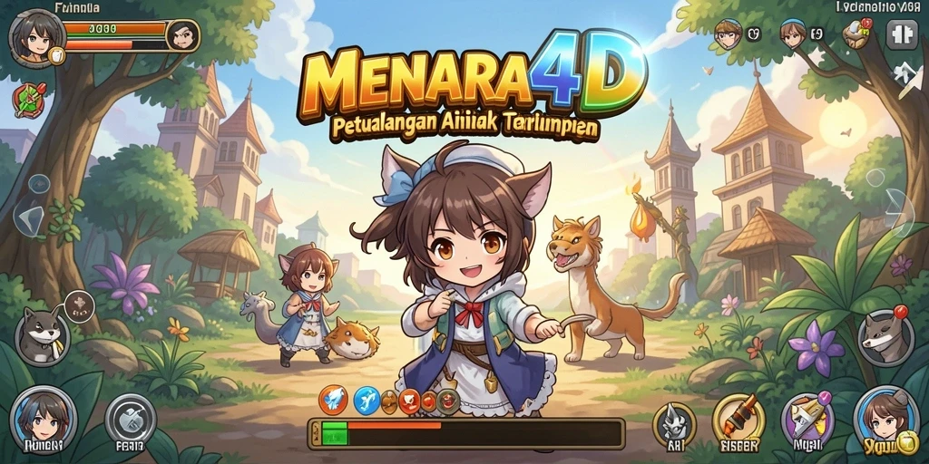 Tangkapan layar menunjukkan pertarungan karakter yang penuh warna dan dinamis dalam MENARA4D.