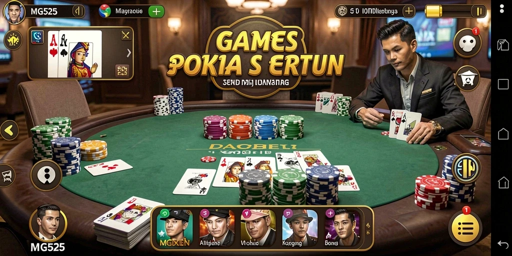 Tampilan gameplay seru dari MG525 yang menampilkan aksi Poker.