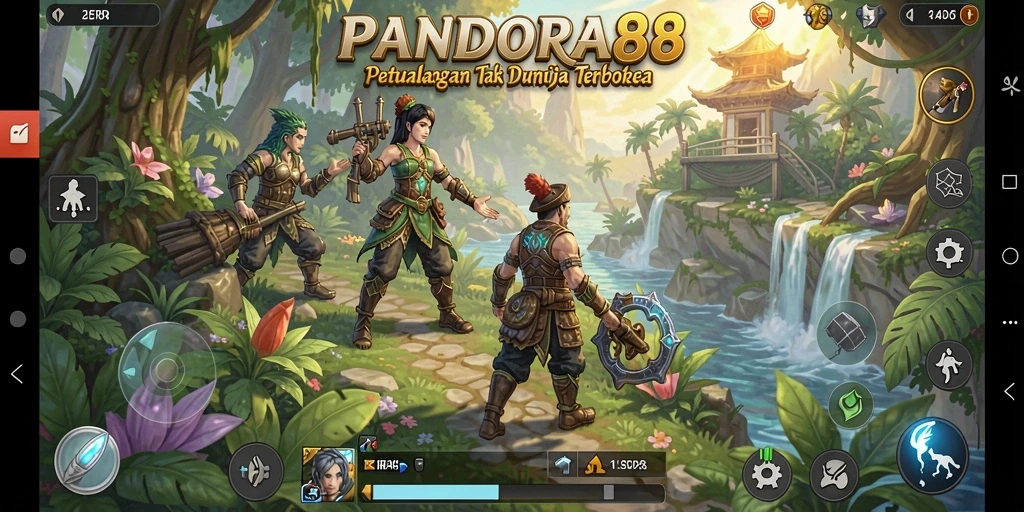Screenshot gameplay PANDORA88 menampilkan petualangan di dunia terbuka.