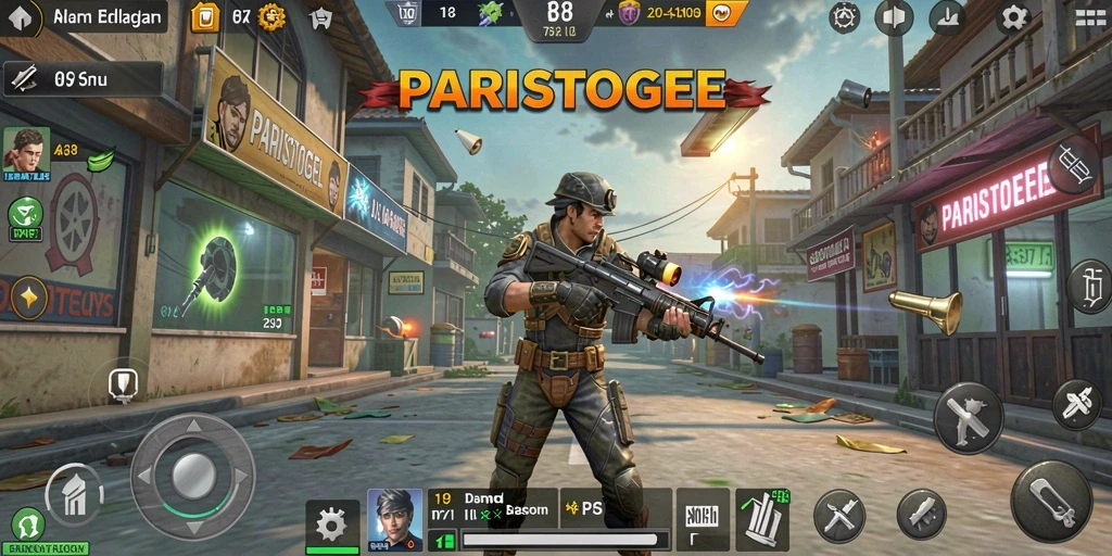 Screenshot utama menampilkan aksi seru dalam gameplay TPS.