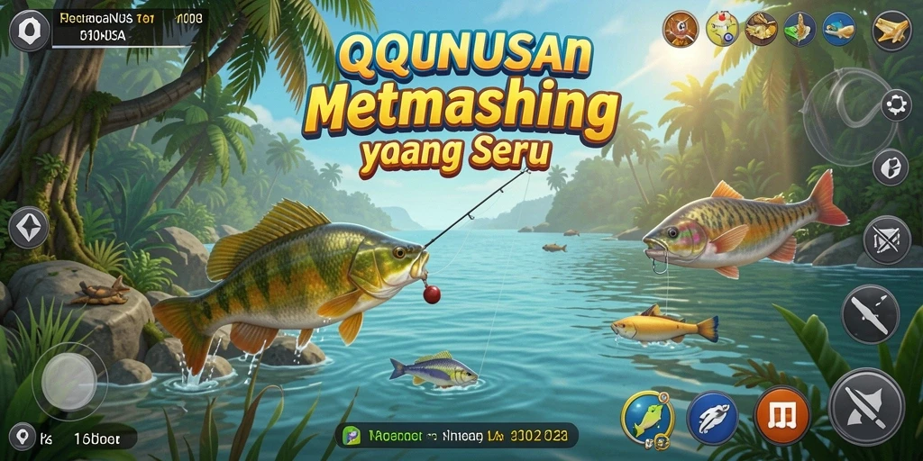 Screenshot gameplay QQNUSA menampilkan aksi memancing yang mendebarkan.