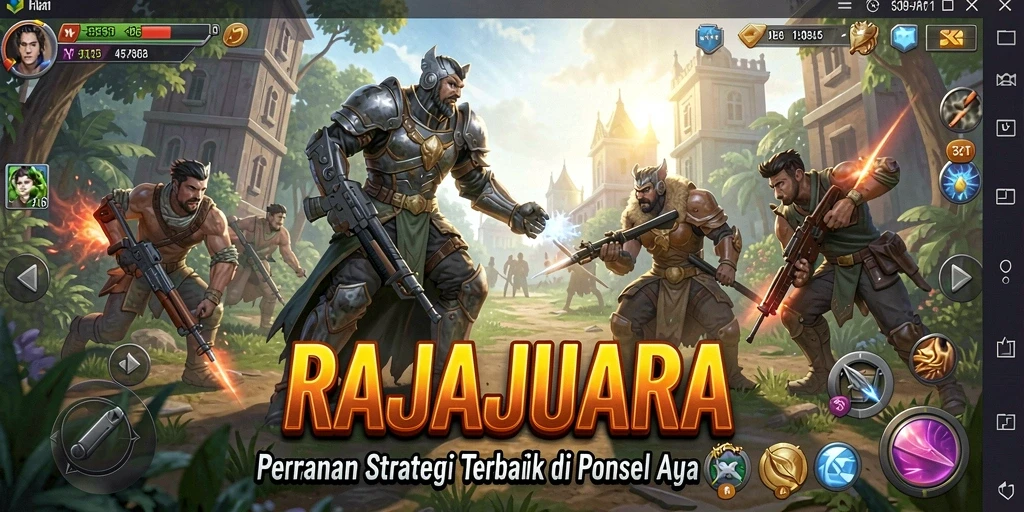 Tangkapan layar gameplay RAJAJUARA menampilkan strategi pertempuran yang intens.