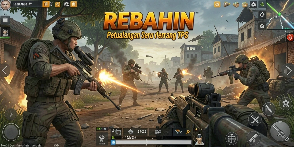 Tampilan aksi seru gameplay REBAHIN dalam mode TPS.