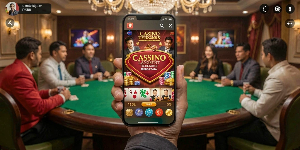 Screenshot gameplay RK88 menampilkan dealer langsung dan suasana kasino yang nyata.