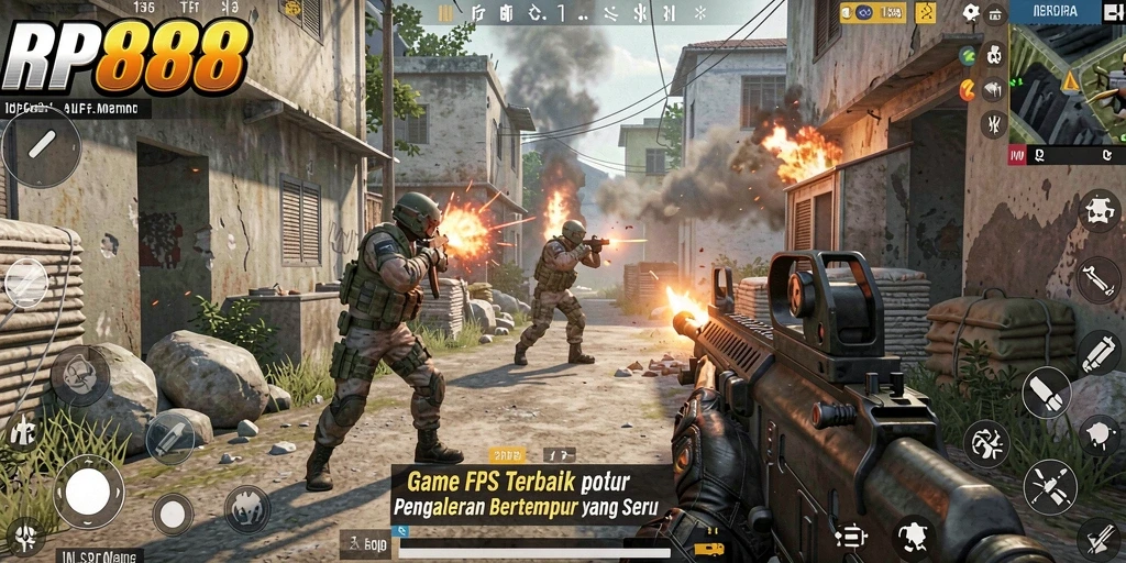 Tangkapan layar utama RP888 menunjukkan aksi pertempuran yang intens.