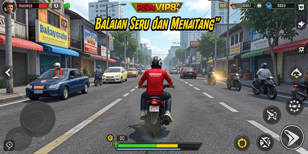 Gameplay RSNVIP8 menampilkan aksi balap yang cepat dan mendebarkan di jalanan.