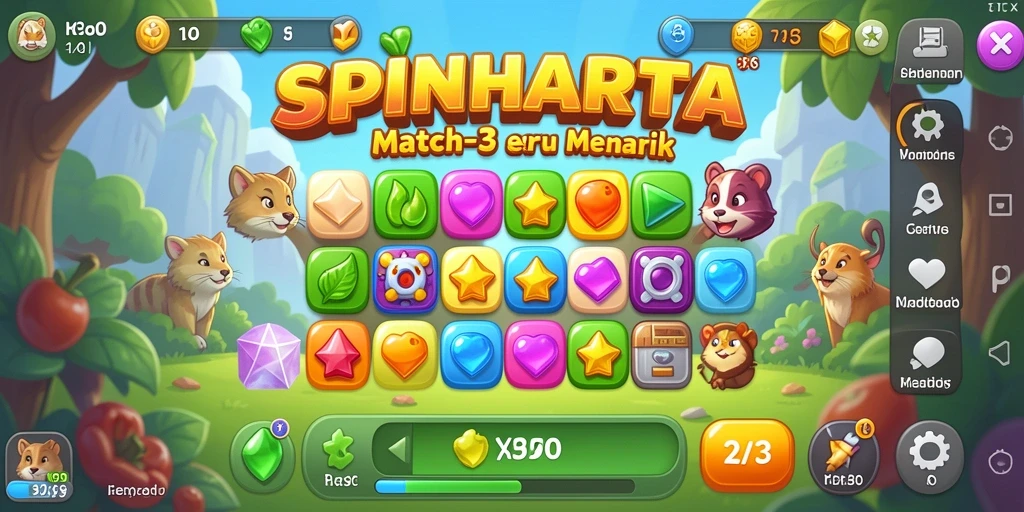 Screenshot SPINHARTA menampilkan gameplay seru dengan kombinasi warna-warni.