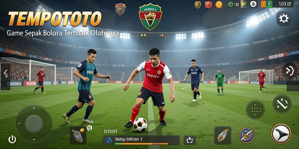 Tampilan utama gameplay TEMPOTOTO menampilkan pertandingan sepak bola yang seru.