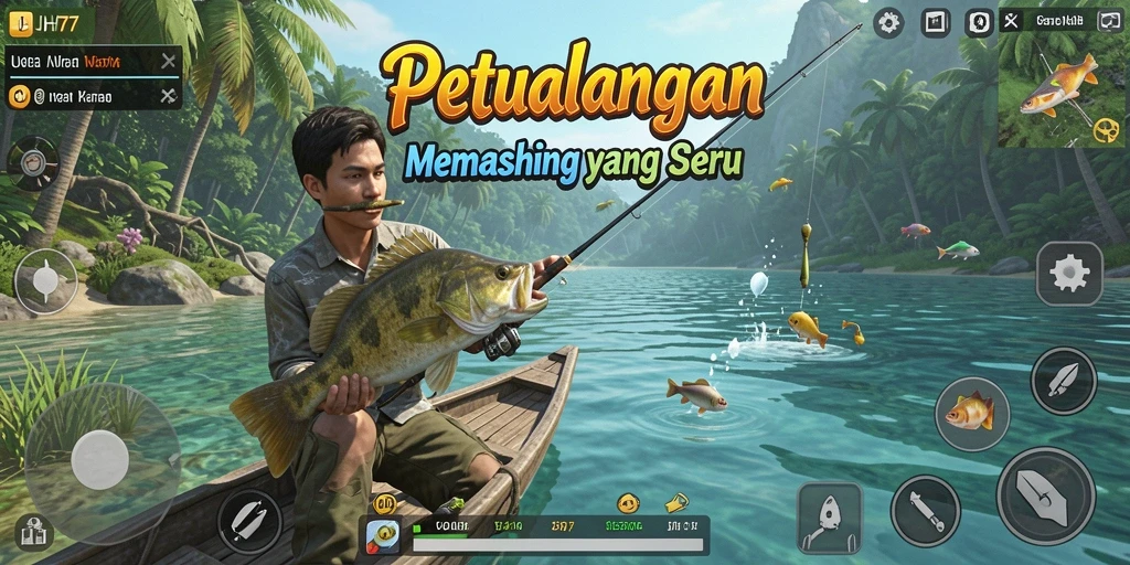 Gameplay UH77 yang seru dengan memancing di lokasi menakjubkan.