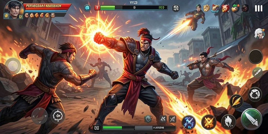 Tampilan mencolok gameplay Fighting yang mendebarkan dari YY123.