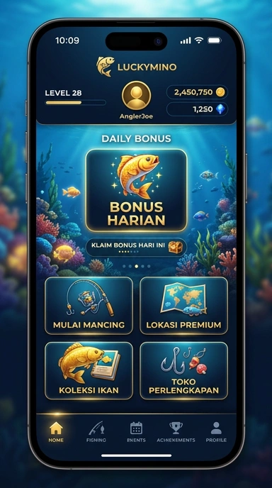 Tampilan utama aplikasi luckymino yang menarik.